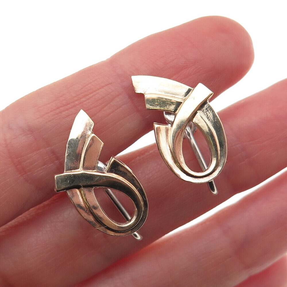 925 Sterling Silver 2-Tone Vintage Modernist Screw Back Earrings